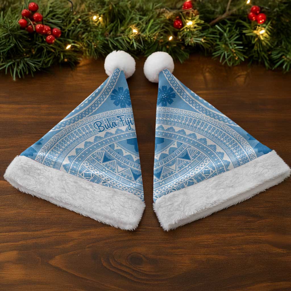 Bula Fiji Classic Masi Tapa Christmas Santa Hat Turquoise - Polynesian Pride