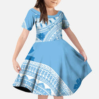 Bula Fiji Classic Masi Tapa Family Matching Mermaid Dress and Hawaiian Shirt Turquoise LT7 Daughter's Dress Turquoise - Polynesian Pride