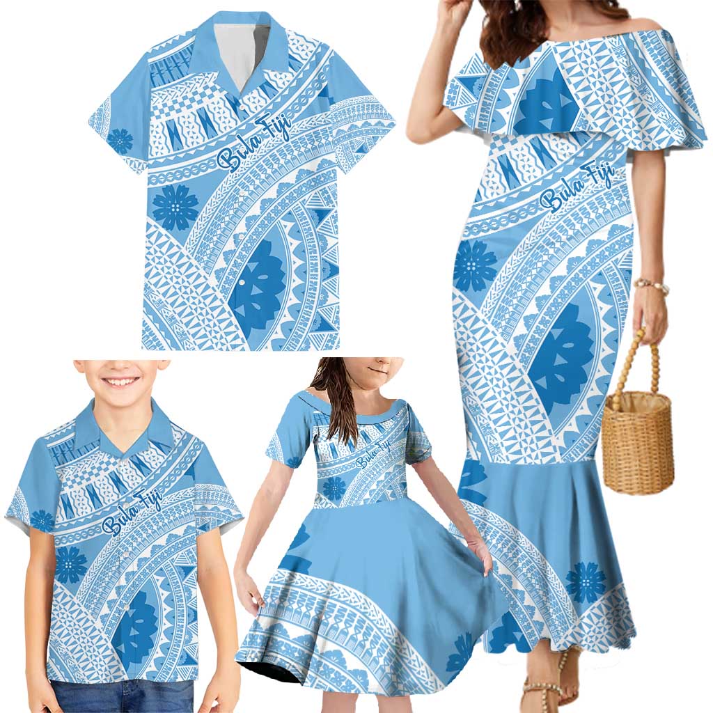Bula Fiji Classic Masi Tapa Family Matching Mermaid Dress and Hawaiian Shirt Turquoise LT7 - Polynesian Pride