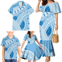 Bula Fiji Classic Masi Tapa Family Matching Mermaid Dress and Hawaiian Shirt Turquoise LT7 - Polynesian Pride