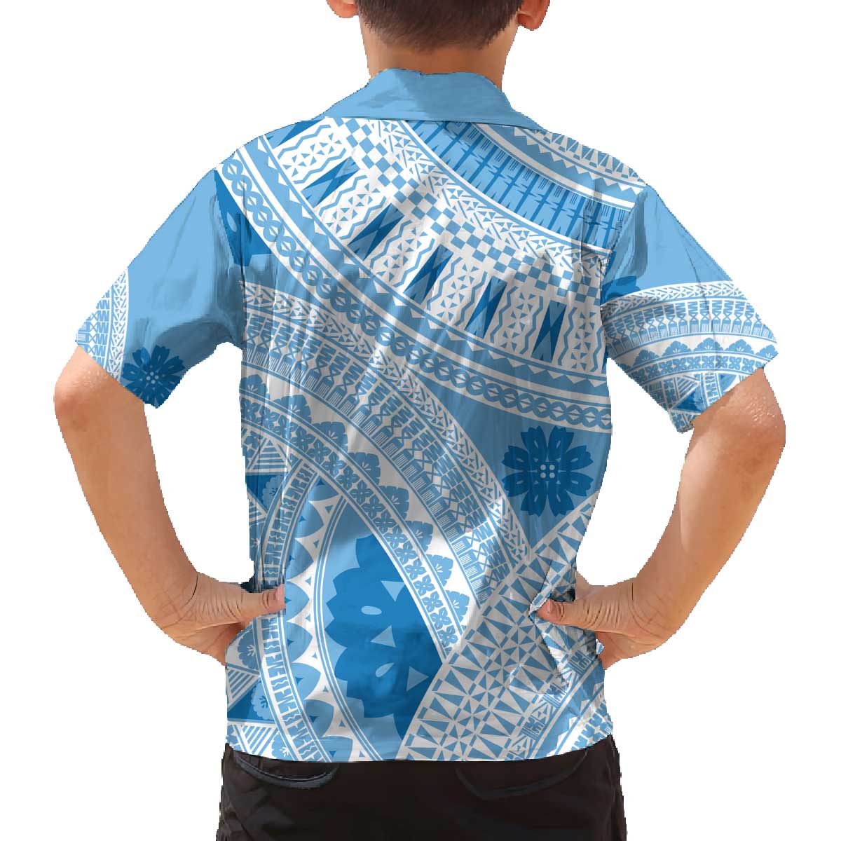 Bula Fiji Classic Masi Tapa Family Matching Off The Shoulder Long Sleeve Dress and Hawaiian Shirt Turquoise LT7 - Polynesian Pride