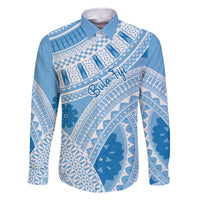 Bula Fiji Classic Masi Tapa Family Matching Off The Shoulder Long Sleeve Dress and Hawaiian Shirt Turquoise LT7 Dad's Shirt - Long Sleeve Turquoise - Polynesian Pride