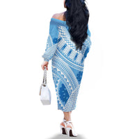 Bula Fiji Classic Masi Tapa Family Matching Off The Shoulder Long Sleeve Dress and Hawaiian Shirt Turquoise LT7 - Polynesian Pride