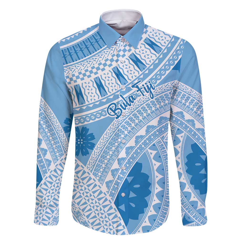 Bula Fiji Classic Masi Tapa Family Matching Off Shoulder Short Dress and Hawaiian Shirt Turquoise LT7 Dad's Shirt - Long Sleeve Turquoise - Polynesian Pride