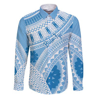 Bula Fiji Classic Masi Tapa Family Matching Short Sleeve Bodycon Dress and Hawaiian Shirt Turquoise LT7 Dad's Shirt - Long Sleeve Turquoise - Polynesian Pride