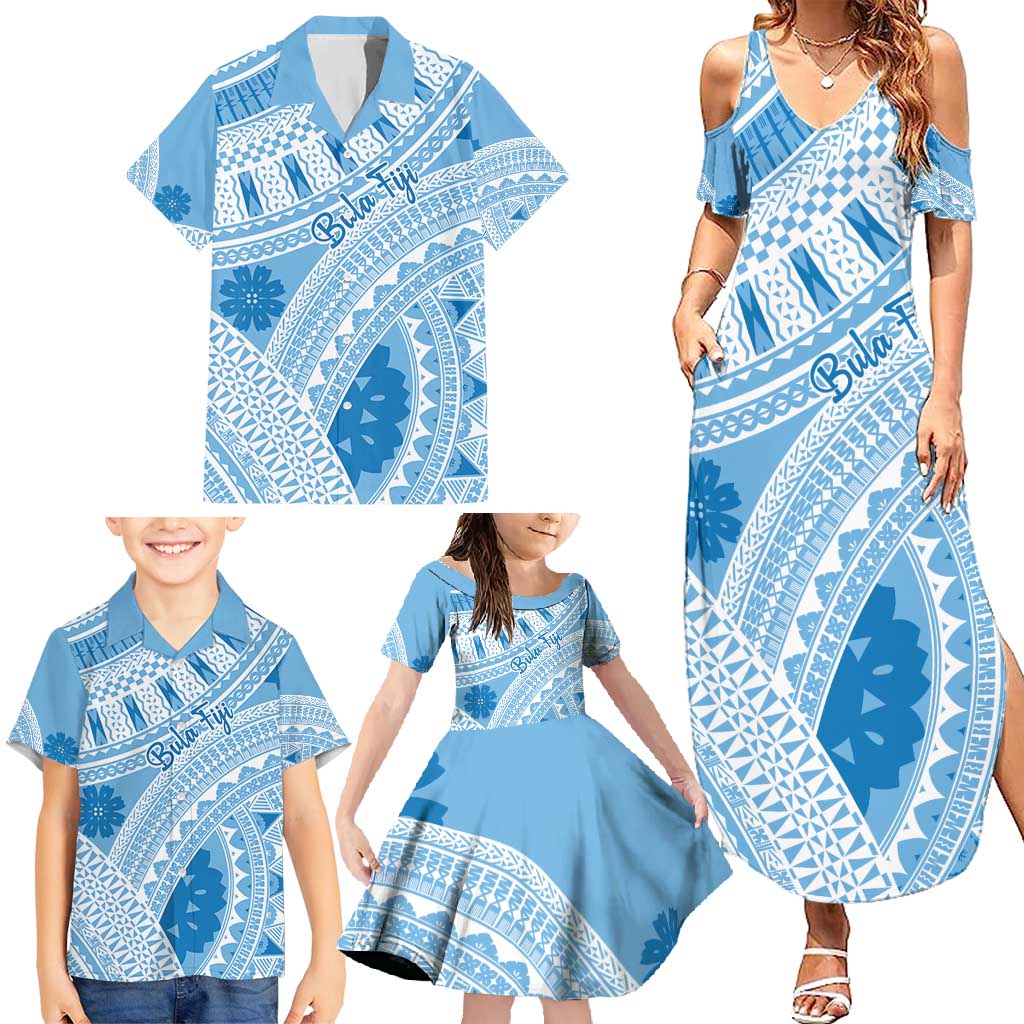 Bula Fiji Classic Masi Tapa Family Matching Summer Maxi Dress and Hawaiian Shirt Turquoise LT7 - Polynesian Pride