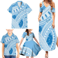 Bula Fiji Classic Masi Tapa Family Matching Summer Maxi Dress and Hawaiian Shirt Turquoise LT7 - Polynesian Pride