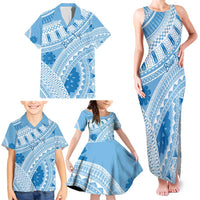 Bula Fiji Classic Masi Tapa Family Matching Tank Maxi Dress and Hawaiian Shirt Turquoise LT7 - Polynesian Pride