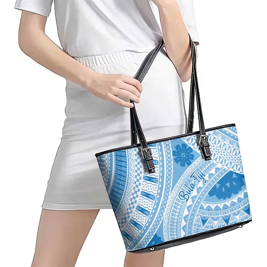 Bula Fiji Classic Masi Tapa Leather Tote Bag Turquoise - Polynesian Pride
