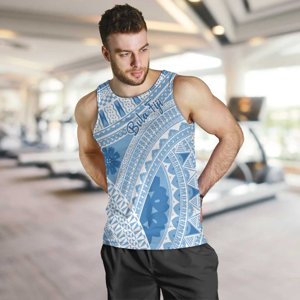 Bula Fiji Classic Masi Tapa Men Tank Top Turquoise - Polynesian Pride