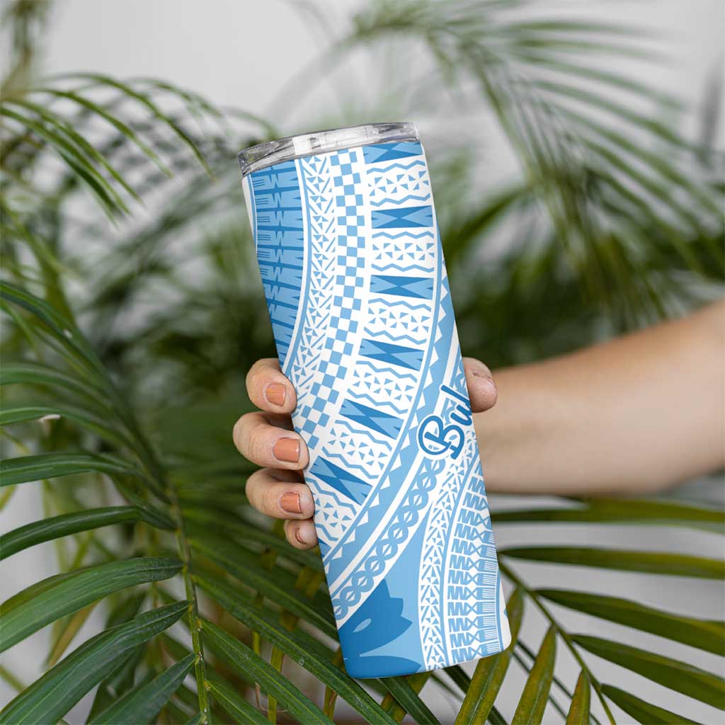 Bula Fiji Classic Masi Tapa Skinny Tumbler Turquoise - Polynesian Pride