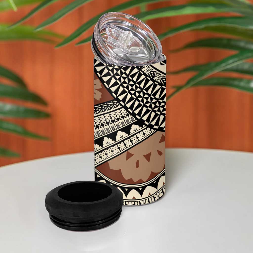 Bula Fiji Classic Masi Tapa 4 in 1 Can Cooler Tumbler Vintage Brown - Polynesian Pride