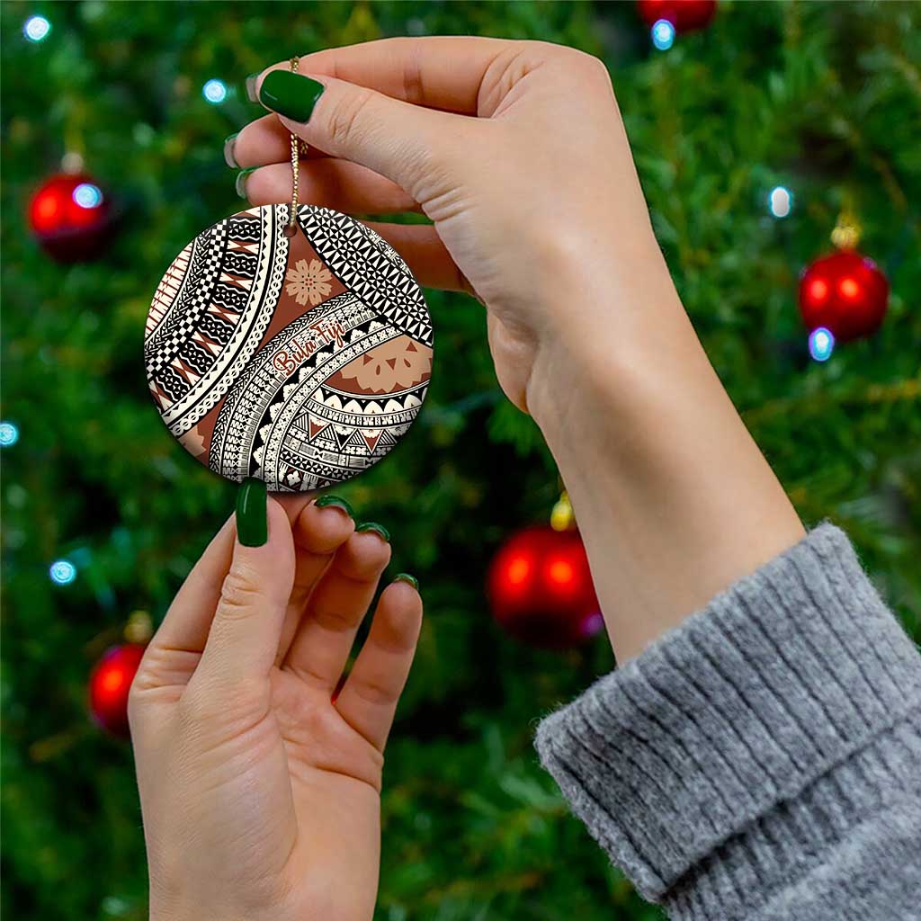 Bula Fiji Classic Masi Tapa Ceramic Ornament Vintage Brown - Polynesian Pride