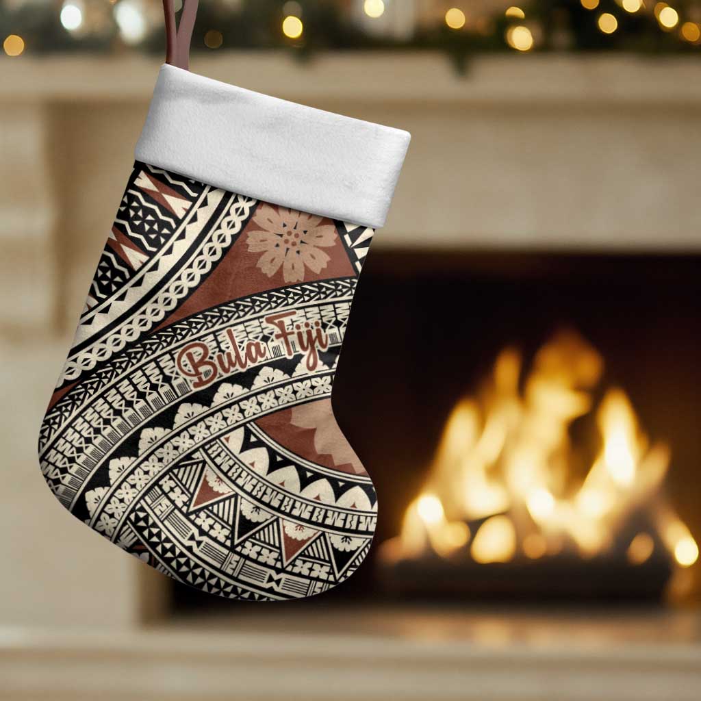 Bula Fiji Classic Masi Tapa Christmas Stocking Vintage Brown - Polynesian Pride