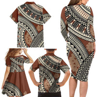 Bula Fiji Classic Masi Tapa Family Matching Long Sleeve Bodycon Dress and Hawaiian Shirt Vintage Brown LT7 - Polynesian Pride