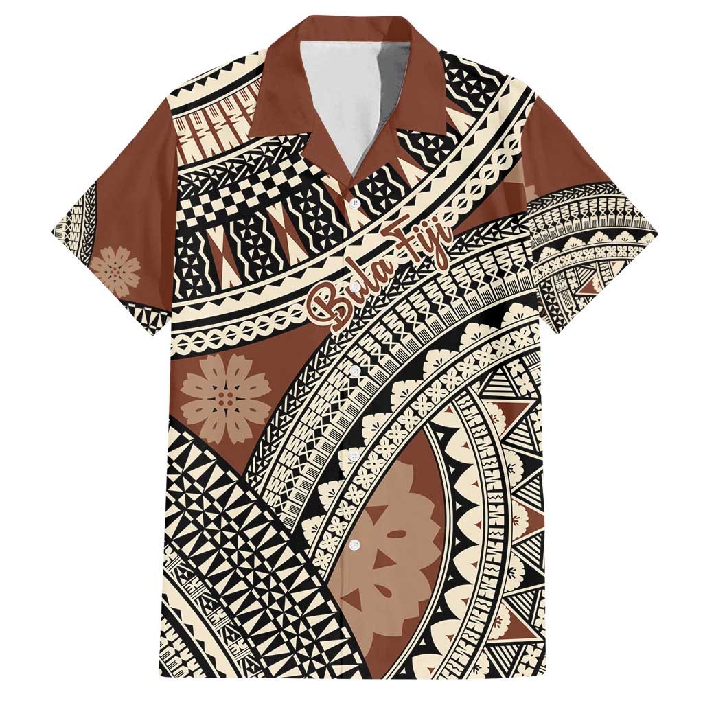 Bula Fiji Classic Masi Tapa Family Matching Long Sleeve Bodycon Dress and Hawaiian Shirt Vintage Brown LT7 Dad's Shirt - Short Sleeve Brown - Polynesian Pride