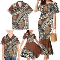Bula Fiji Classic Masi Tapa Family Matching Mermaid Dress and Hawaiian Shirt Vintage Brown LT7 - Polynesian Pride