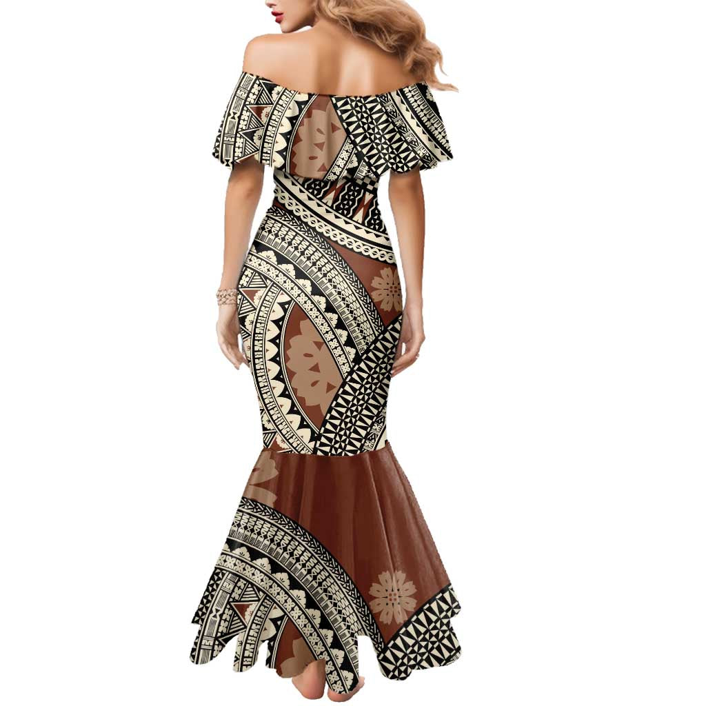 Bula Fiji Classic Masi Tapa Family Matching Mermaid Dress and Hawaiian Shirt Vintage Brown LT7 - Polynesian Pride