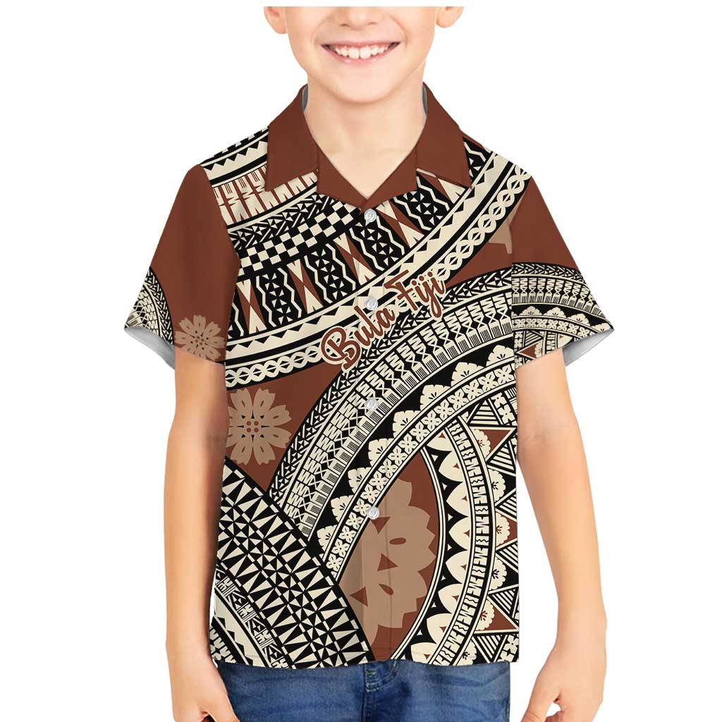 Bula Fiji Classic Masi Tapa Family Matching Mermaid Dress and Hawaiian Shirt Vintage Brown LT7 Son's Shirt Brown - Polynesian Pride