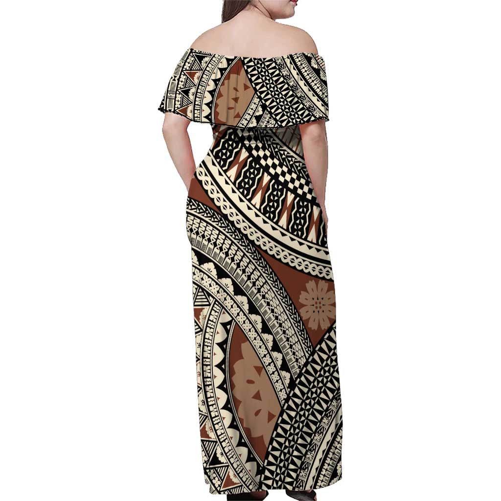 Bula Fiji Classic Masi Tapa Family Matching Off Shoulder Maxi Dress and Hawaiian Shirt Vintage Brown LT7 - Polynesian Pride