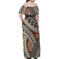 Bula Fiji Classic Masi Tapa Family Matching Off Shoulder Maxi Dress and Hawaiian Shirt Vintage Brown LT7 - Polynesian Pride