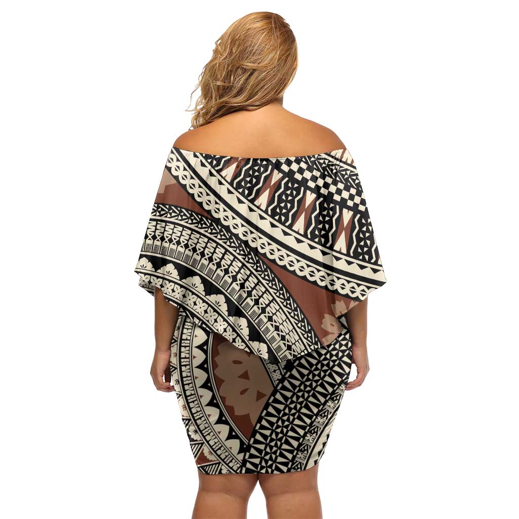 Bula Fiji Classic Masi Tapa Family Matching Off Shoulder Short Dress and Hawaiian Shirt Vintage Brown LT7 - Polynesian Pride