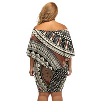 Bula Fiji Classic Masi Tapa Family Matching Off Shoulder Short Dress and Hawaiian Shirt Vintage Brown LT7 - Polynesian Pride