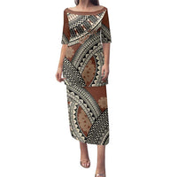 Bula Fiji Classic Masi Tapa Family Matching Puletasi and Hawaiian Shirt Vintage Brown LT7 Mom's Dress Brown - Polynesian Pride