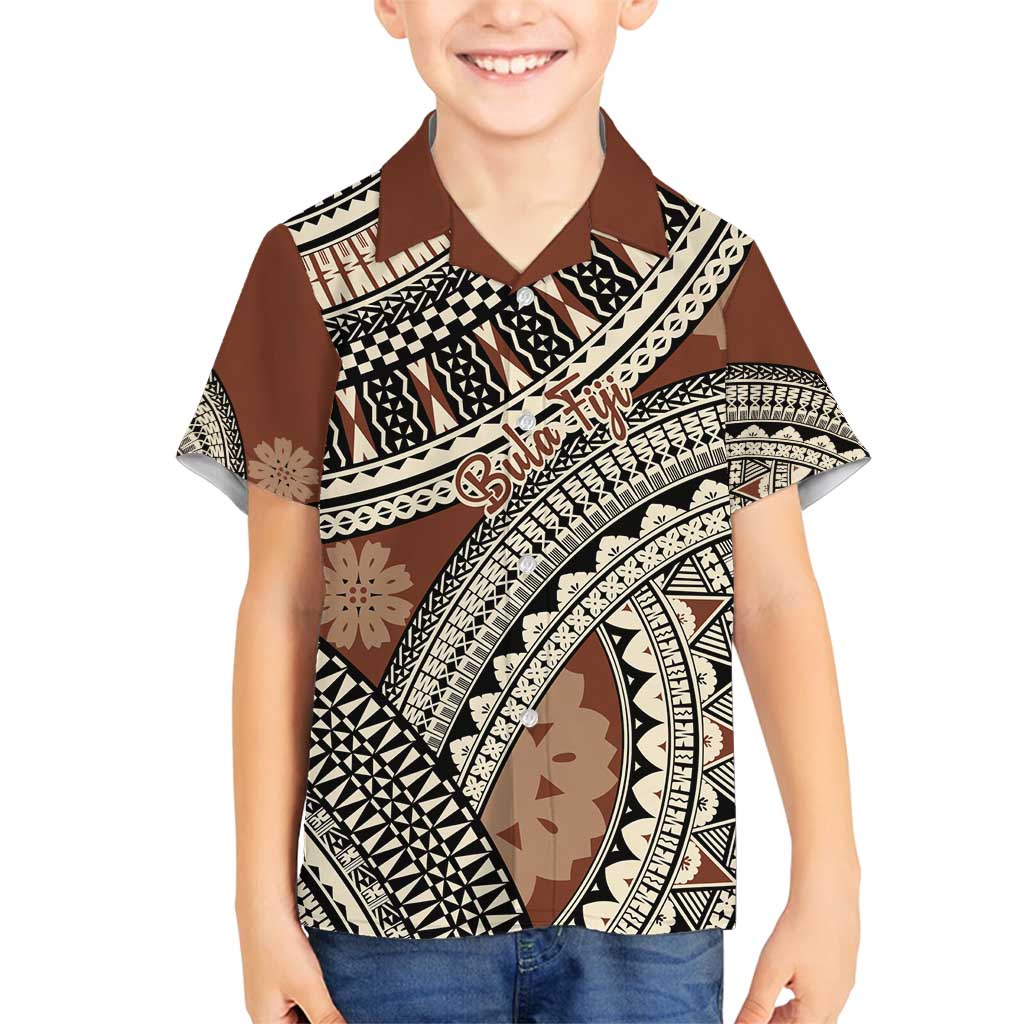 Bula Fiji Classic Masi Tapa Family Matching Puletasi and Hawaiian Shirt Vintage Brown LT7 Son's Shirt Brown - Polynesian Pride