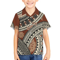 Bula Fiji Classic Masi Tapa Family Matching Puletasi and Hawaiian Shirt Vintage Brown LT7 Son's Shirt Brown - Polynesian Pride