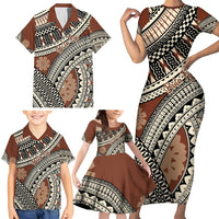 Bula Fiji Classic Masi Tapa Family Matching Short Sleeve Bodycon Dress and Hawaiian Shirt Vintage Brown LT7 - Polynesian Pride