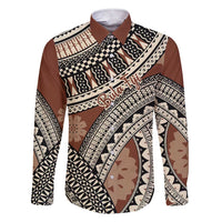 Bula Fiji Classic Masi Tapa Family Matching Short Sleeve Bodycon Dress and Hawaiian Shirt Vintage Brown LT7 Dad's Shirt - Long Sleeve Brown - Polynesian Pride