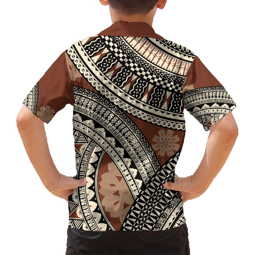 Bula Fiji Classic Masi Tapa Family Matching Summer Maxi Dress and Hawaiian Shirt Vintage Brown LT7 - Polynesian Pride