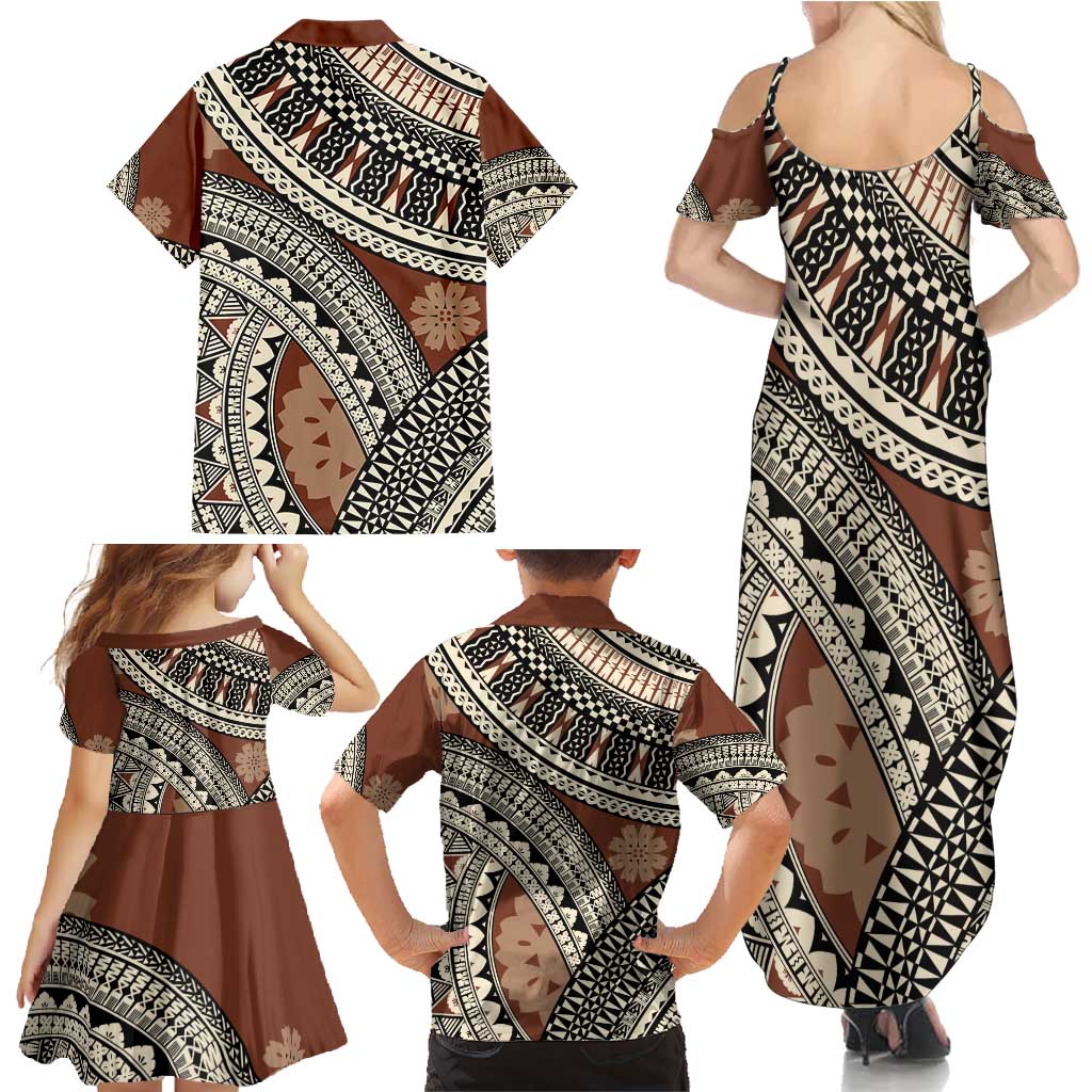 Bula Fiji Classic Masi Tapa Family Matching Summer Maxi Dress and Hawaiian Shirt Vintage Brown LT7 - Polynesian Pride