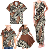 Bula Fiji Classic Masi Tapa Family Matching Tank Maxi Dress and Hawaiian Shirt Vintage Brown LT7 - Polynesian Pride