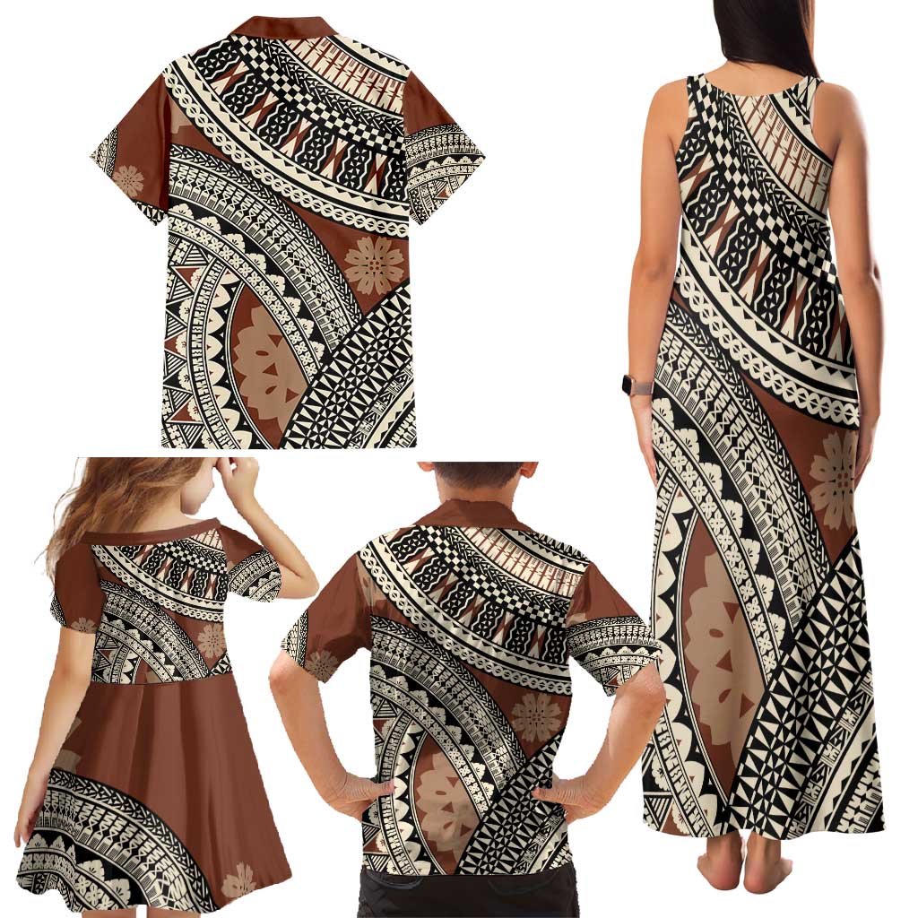 Bula Fiji Classic Masi Tapa Family Matching Tank Maxi Dress and Hawaiian Shirt Vintage Brown LT7 - Polynesian Pride