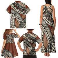 Bula Fiji Classic Masi Tapa Family Matching Tank Maxi Dress and Hawaiian Shirt Vintage Brown LT7 - Polynesian Pride