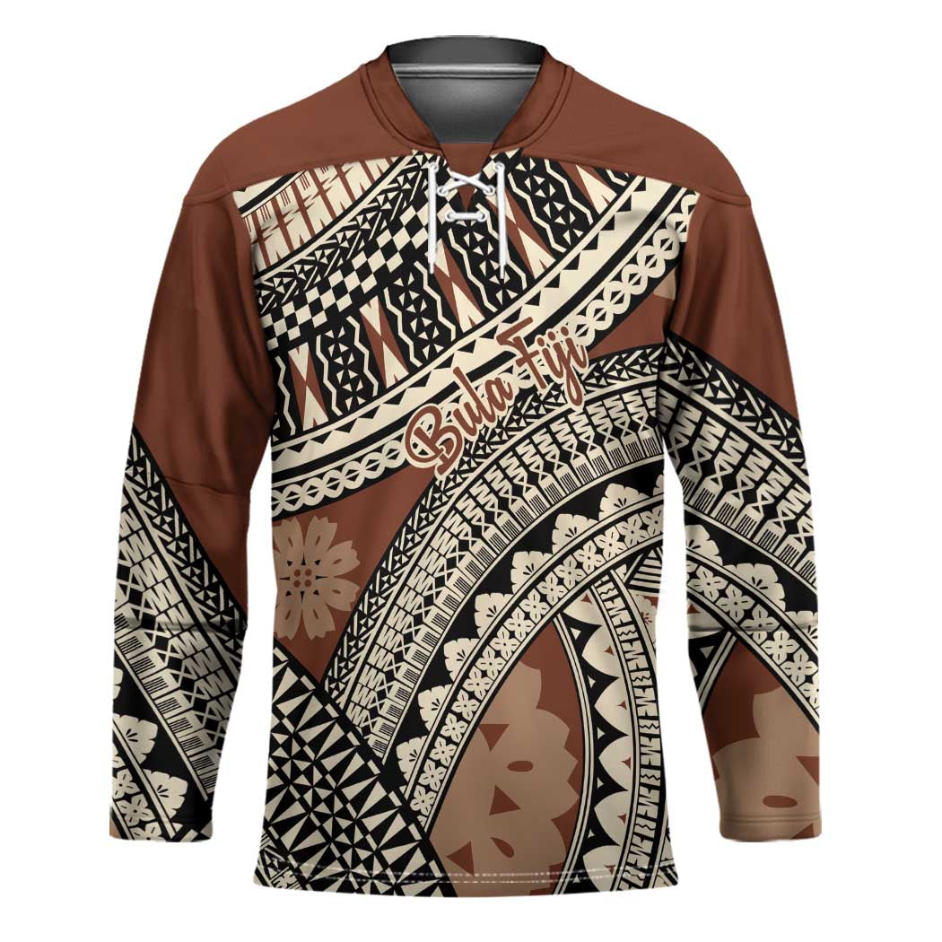Bula Fiji Classic Masi Tapa Hockey Jersey Vintage Brown - Polynesian Pride