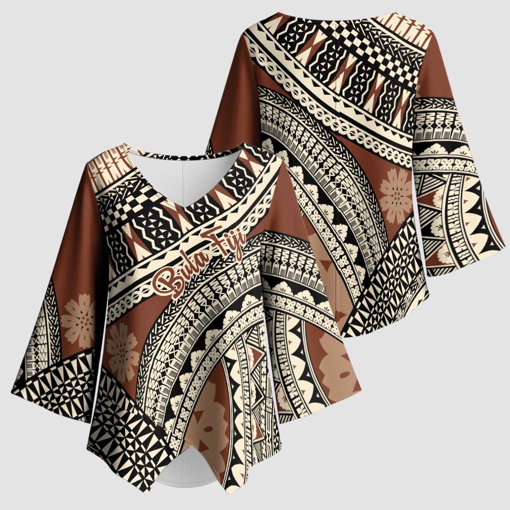 Bula Fiji Classic Masi Tapa Kimono Sleeve Blouse Vintage Brown - Polynesian Pride