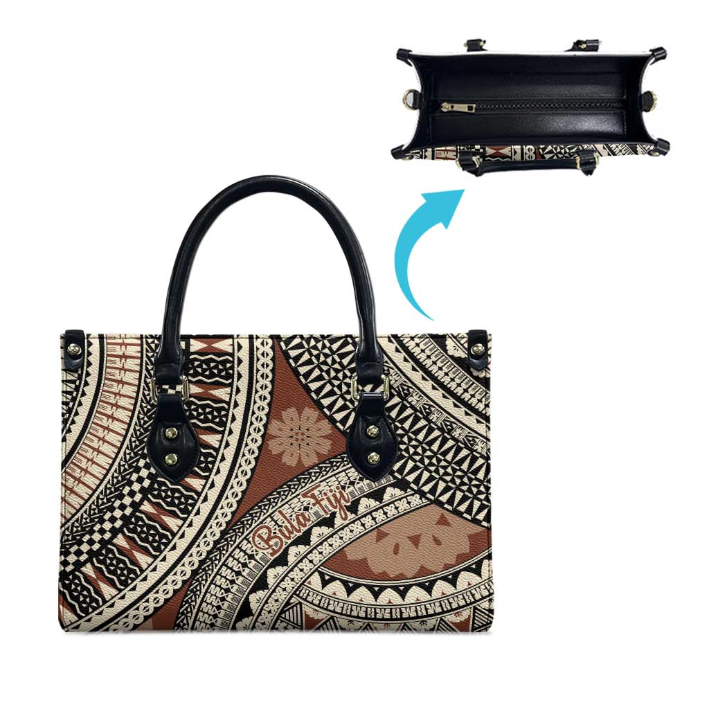 Bula Fiji Classic Masi Tapa Leather Bag Vintage Brown - Polynesian Pride