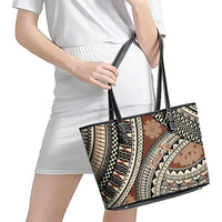 Bula Fiji Classic Masi Tapa Leather Tote Bag Vintage Brown - Polynesian Pride