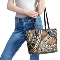 Bula Fiji Classic Masi Tapa Leather Tote Bag Vintage Brown - Polynesian Pride