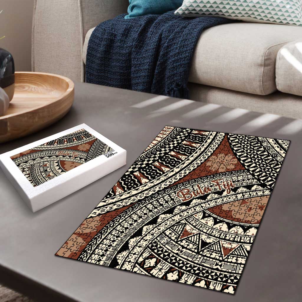 Bula Fiji Classic Masi Tapa Puzzle Vintage Brown - Polynesian Pride