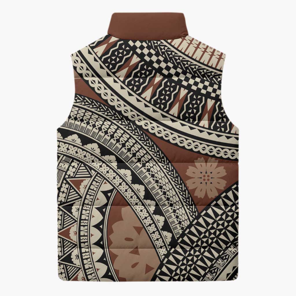 Bula Fiji Classic Masi Tapa Sleeveless Puffer Jacket Vintage Brown - Polynesian Pride