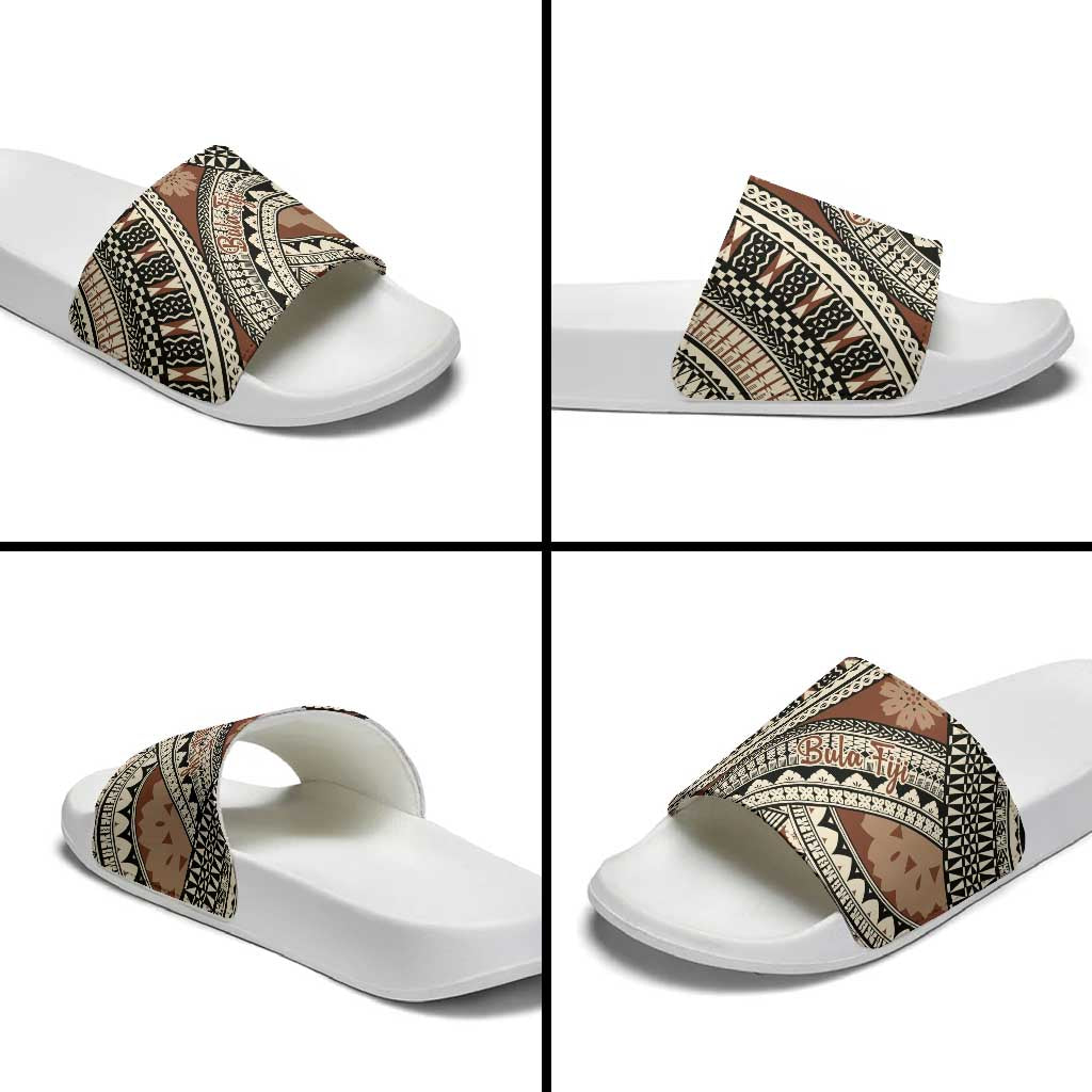 Bula Fiji Classic Masi Tapa Slide Sandals Vintage Brown - Polynesian Pride