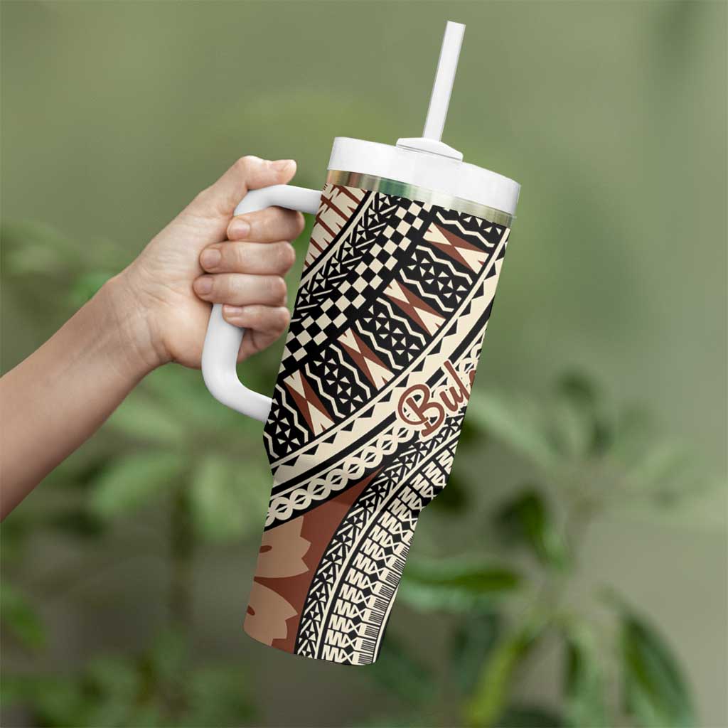 Bula Fiji Classic Masi Tapa Tumbler With Handle Vintage Brown - Polynesian Pride