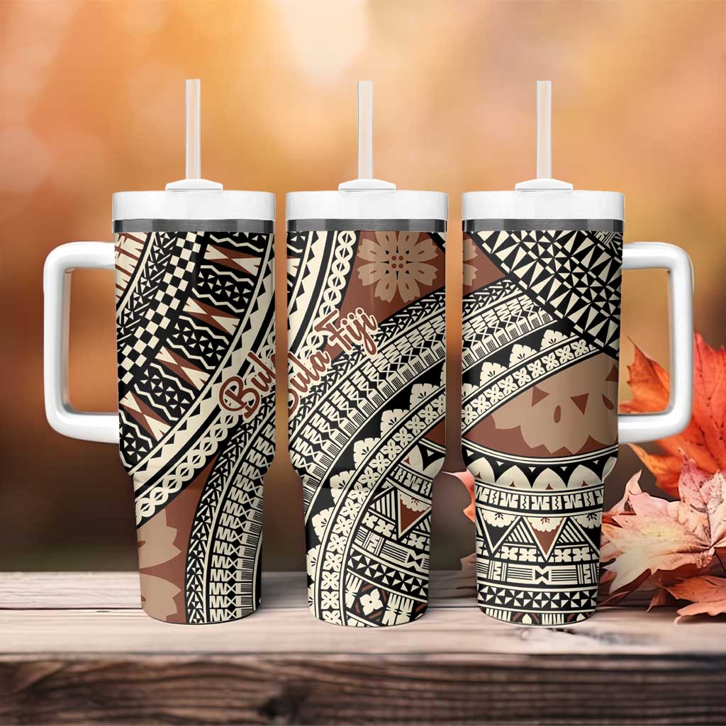 Bula Fiji Classic Masi Tapa Tumbler With Handle Vintage Brown - Polynesian Pride