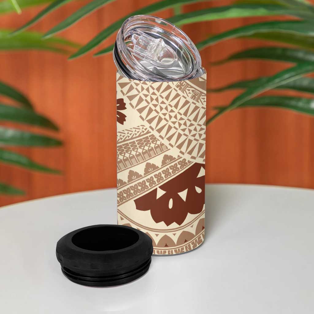 Bula Fiji Classic Masi Tapa 4 in 1 Can Cooler Tumbler Vintage Beige - Polynesian Pride