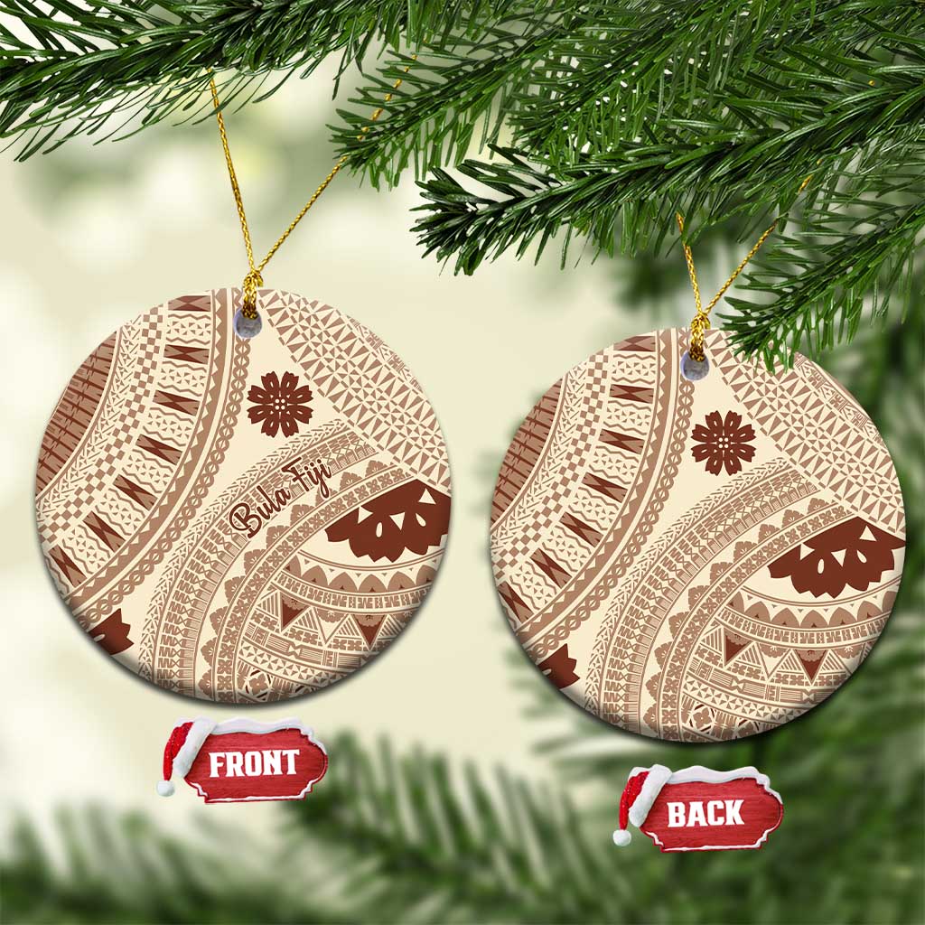 Bula Fiji Classic Masi Tapa Ceramic Ornament Vintage Beige - Polynesian Pride