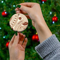 Bula Fiji Classic Masi Tapa Ceramic Ornament Vintage Beige - Polynesian Pride